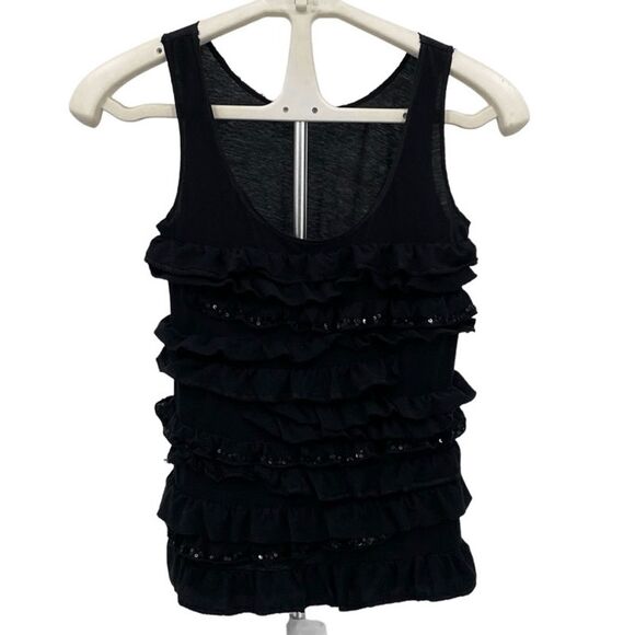 J. Crew Black Sleeveless Scoop Neck Layered Ruffle Sequins Tank Top Size 2XS - Picture 1 of 10